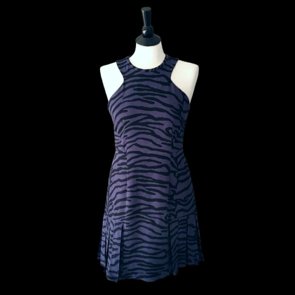 Rebecca Taylor Zebra Print Halter Style Pleated Bottom Dress Indigo/Black Size 6